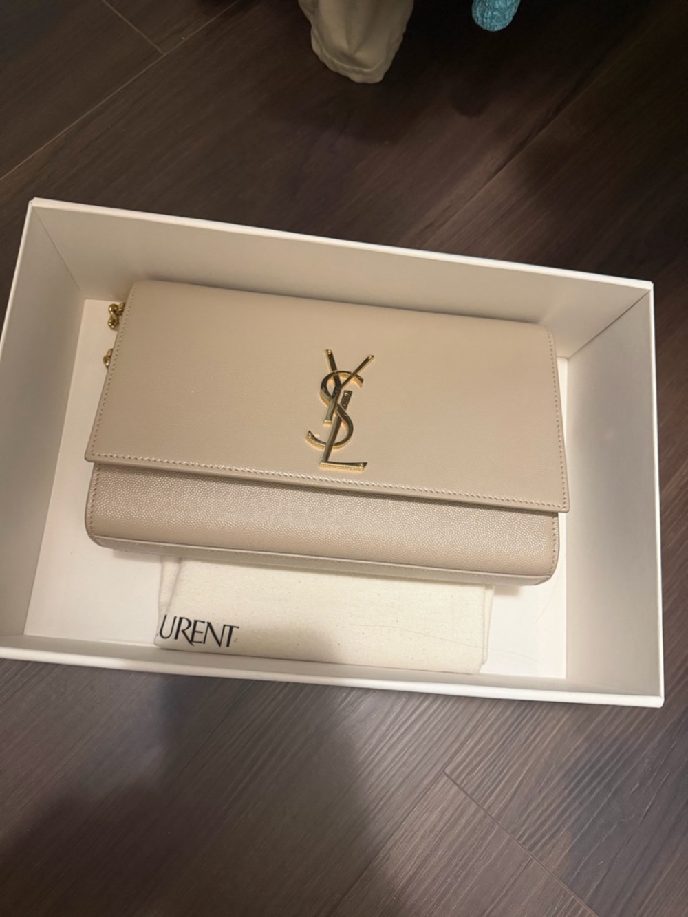 Saint Laurent Cream Leather Monogram Shoulder Bag with Gold Hardware